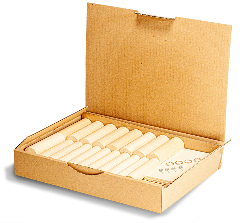 Kartonverpackung Materialepakke, offen med Træ 